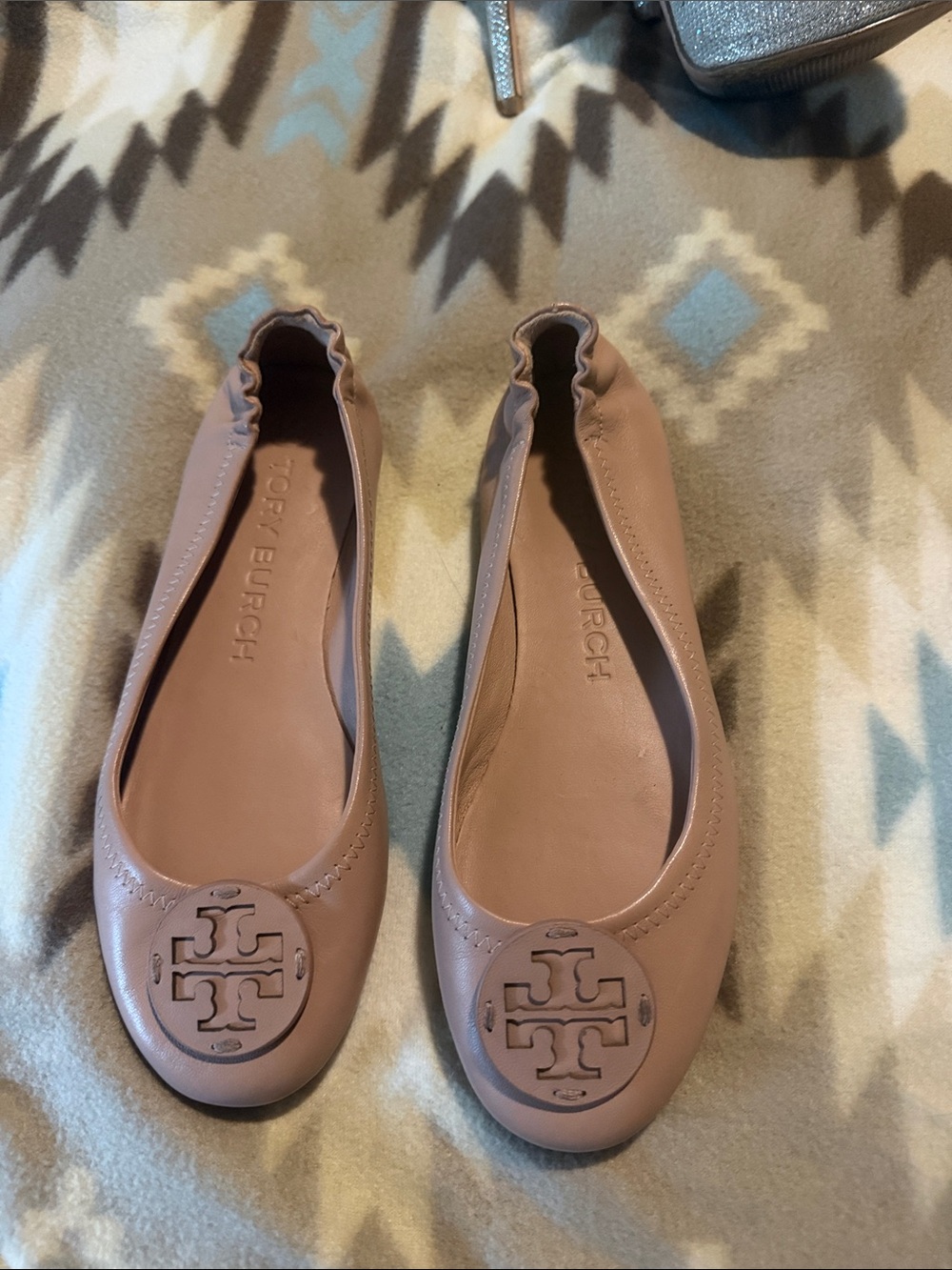 Tory Burch Blush Leather Logo Ballet Flats